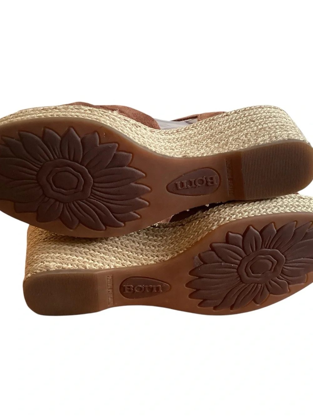 Born Ladue Brown Suede Leather Espadrille Wedge Sandals Size 8